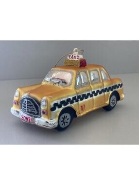 St. Nicholas Square Cities Yellow 2007 NY Taxi Blown Glass Ornament (5" H)
